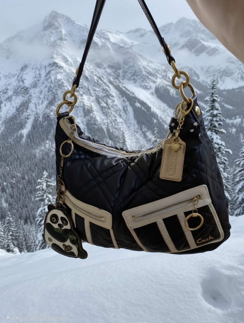 Coach Poppy Y2K Rare Ski Bunny Quilted Leather And Nylon Shoulder Bag
